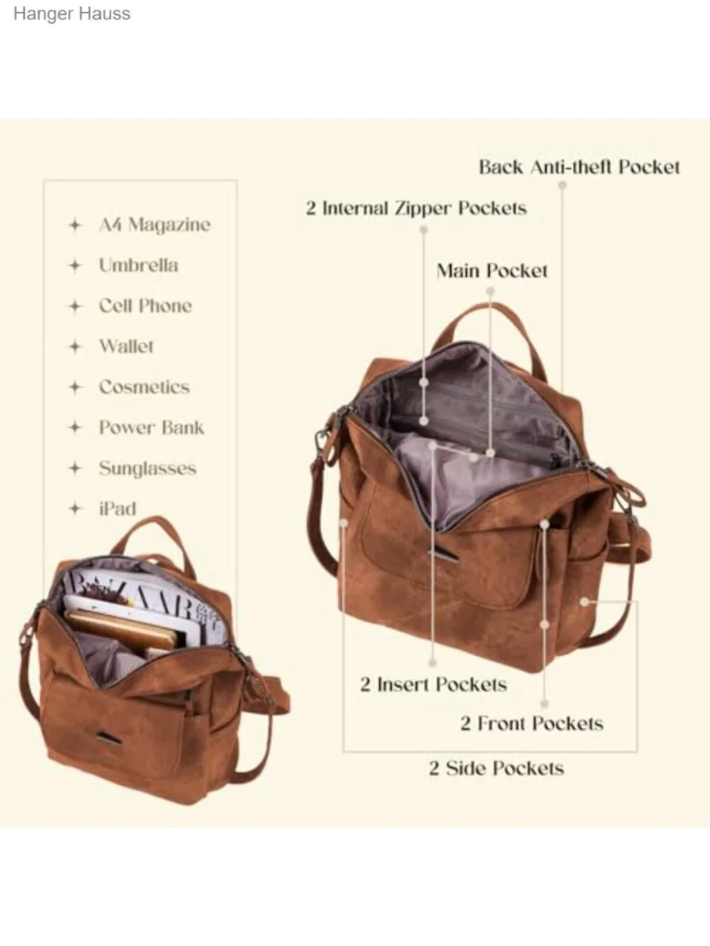 Women's Small Leather Backpack Purse Anti-Theft Convertible Shoulder Handbag